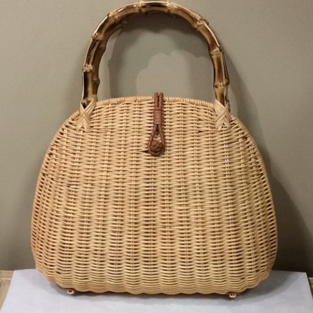 J. McLaughlin wicker basket purse - bamboo bucket handbag straw cane